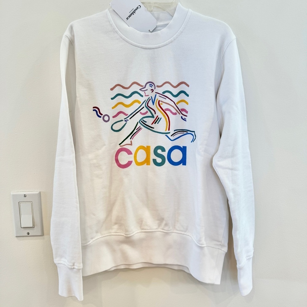 NWT Casablanca Beach Tennis Girl White Crewneck Sweatshirt Top - Picture 3 of 16